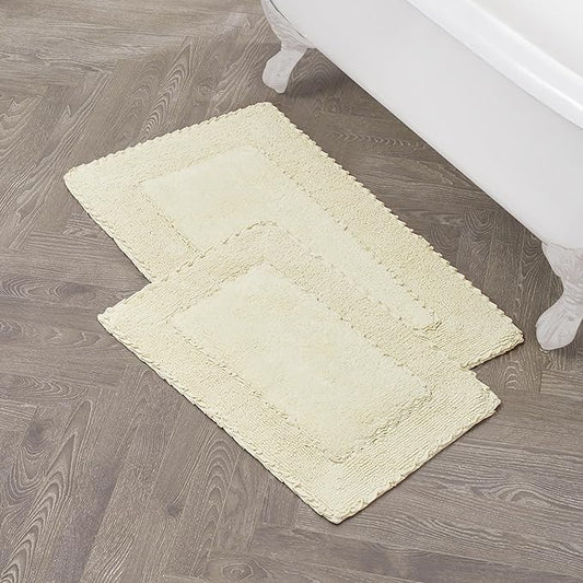 Laura Ashley Ruffle Border 100% Cotton Bath Rug Set, Yellow, 17" x 24"/ 20" x 32"