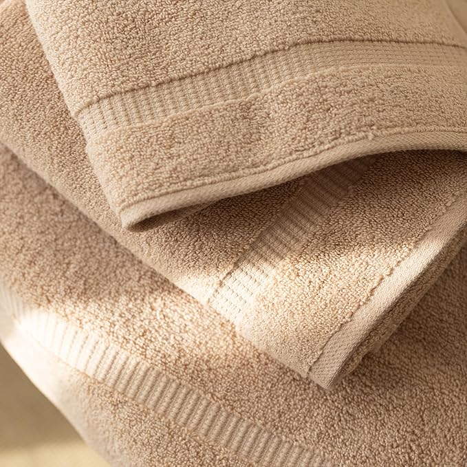 SALBAKOS 100% Turkish Cotton Hand Towel Set of 6 16x30 inch | Heirloom Quality | Hotel & Spa Collection | Ultra Soft, Super Absorbent, Long Lasting Hand Towels | Made in Turkey (Taupe, 6 Hand Towels)