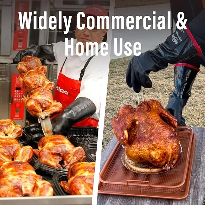 RAPICCA 932°F Heat Resistant BBQ Grill Gloves: Oil Resistant Waterproof for Smoking Grilling Cooking Barbecue Deep Frying Turkey Rotisserie Handling Hot Greasy Meat Stocking Stuffers - 17 in Size XL