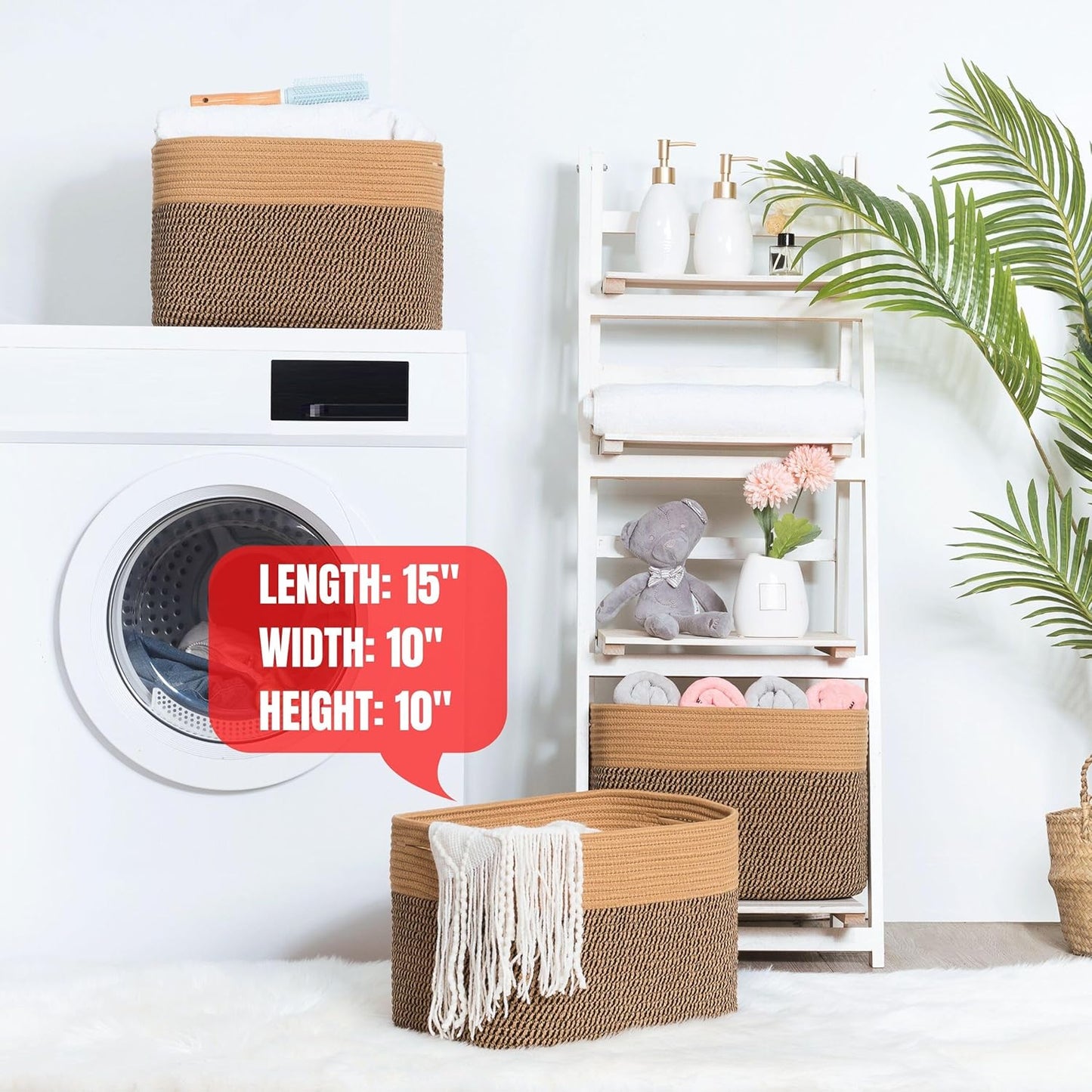 MINTWOOD Design 3-Pack Storage Baskets for Shelves, Decorative Baskets for Organizing, Woven Baskets for Storage, Book Basket Cube Storage Bin Box, Pantry Closet and Shoe Organizers, Black Jute