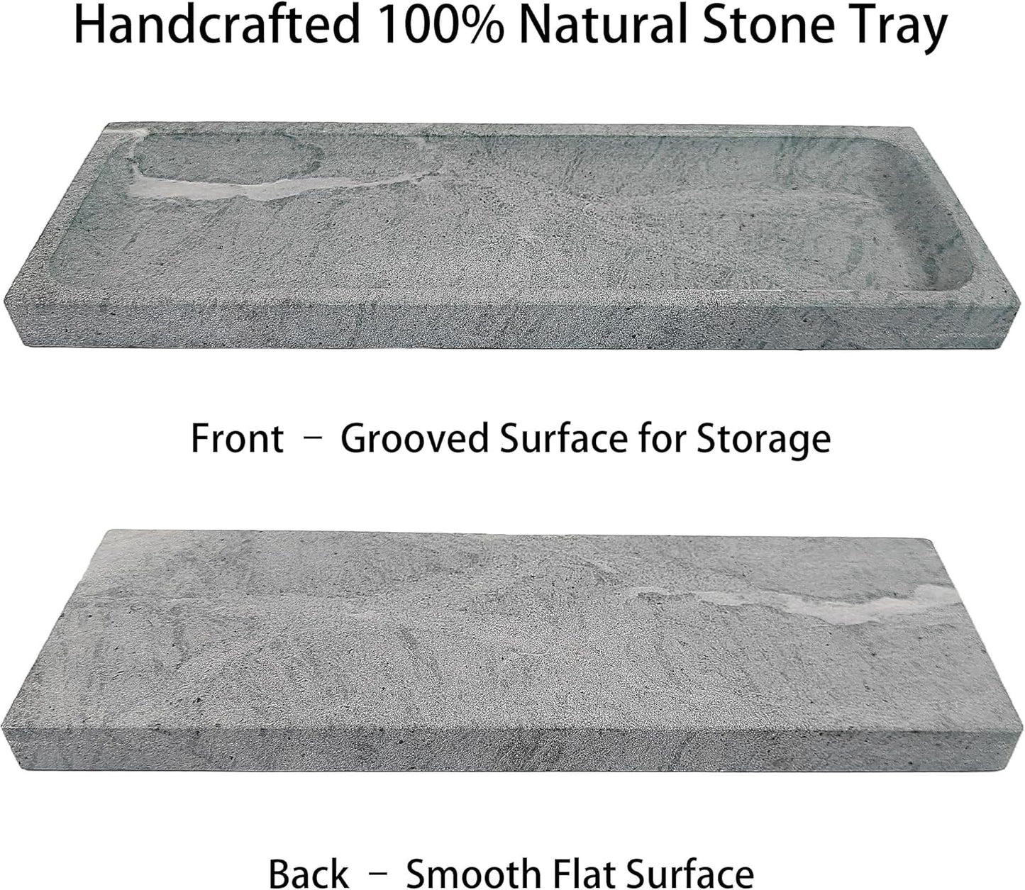 Green Marble Tray for Bathroom Countertop - Rectangular Natural Stone Organizer with Sandblasted Finish, Catchall Vanity Tray for Dresser, Entryway, Makeup & Jewelry | 10.6"x3.5"