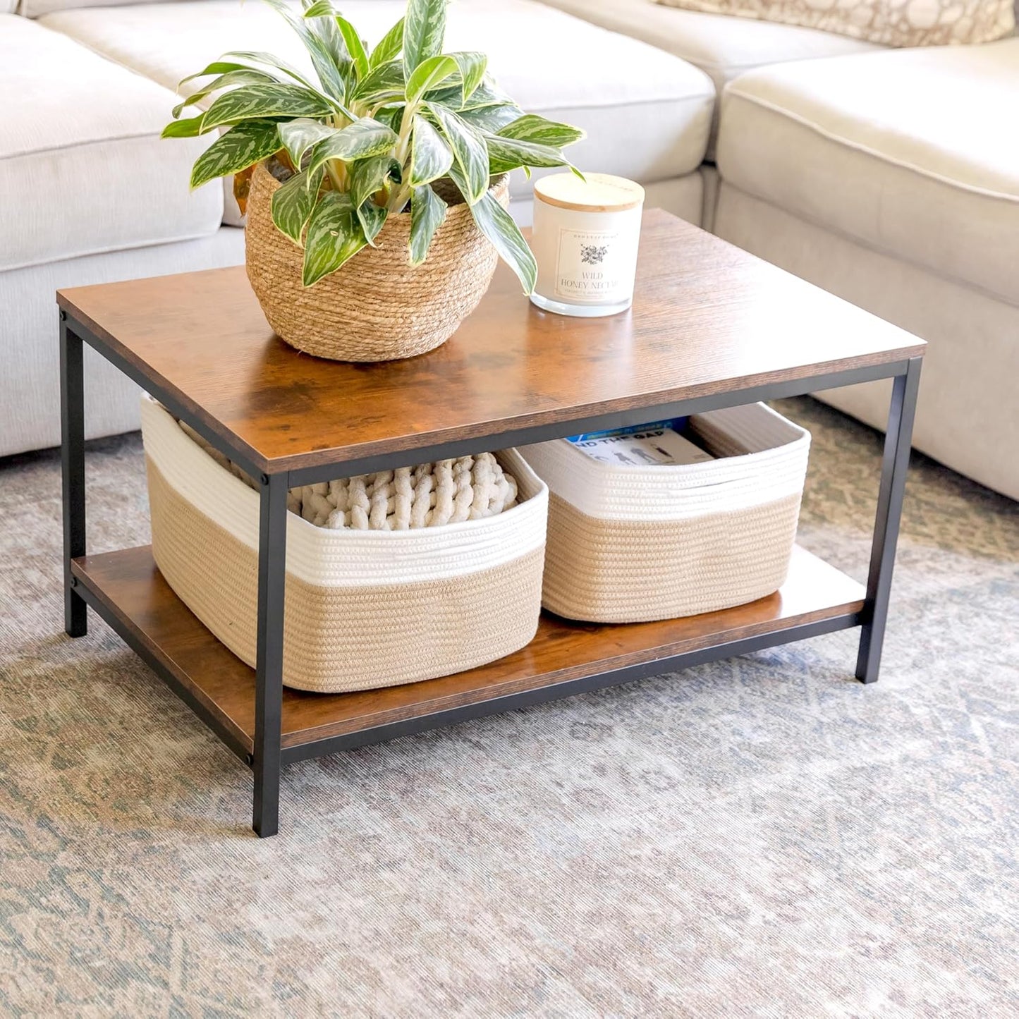 NaturalCozy Storage Baskets 16.8”x13”x7.6” Cotton Rope Woven Baskets for Organizing 3-Pack | Toy Storage Bins | Basket for Shelves, Laundry, Blanket, Clothes, Closet, Kitchen, Bathroom, Gifts