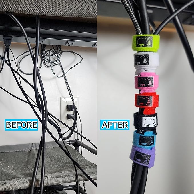 CableLock Cable Ties - 50 Pack - 8 Inch Reusable Cord Organizers - Clean Cable Management for Gaming and Home Office (Black)