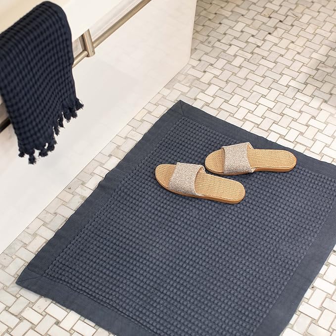GILDEN TREE Bathroom Mat Absorbent Cotton Quick Dry for Shower, Bath & Bathtub Washable Thin, Modern Style (Midnight Blue)
