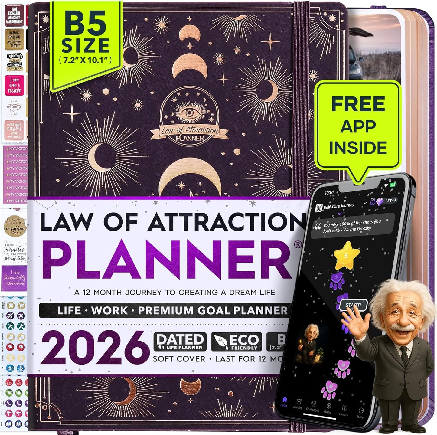 2026 Planner Weekly and Monthly | Law of Attraction Planner with Panduo App | A 12 Month Journey for Productivity, Gratitude & Goal Setting | Includes Foldable Vision Board, Gift Box & Stickers