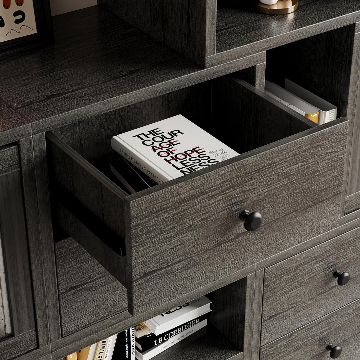 FUSUNBAO Magic DIY Cube Storage Organizer Stackable Cubes for Home Books Clothes Toy-Modular Cubby Storage System-Office Cubical-Bookcase Closet (French Oak,Drawer Cube)