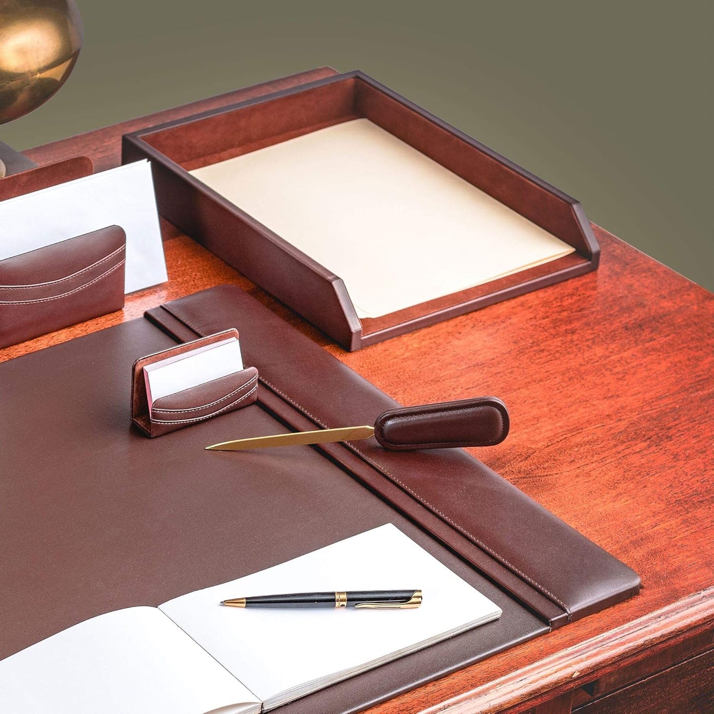 Dacasso Leather Desktop Letter Tray - Luxury Letter Holder & Paper Organizer for Desk - Office Organization & Executive Desk Decor - (Chocolate Brown)