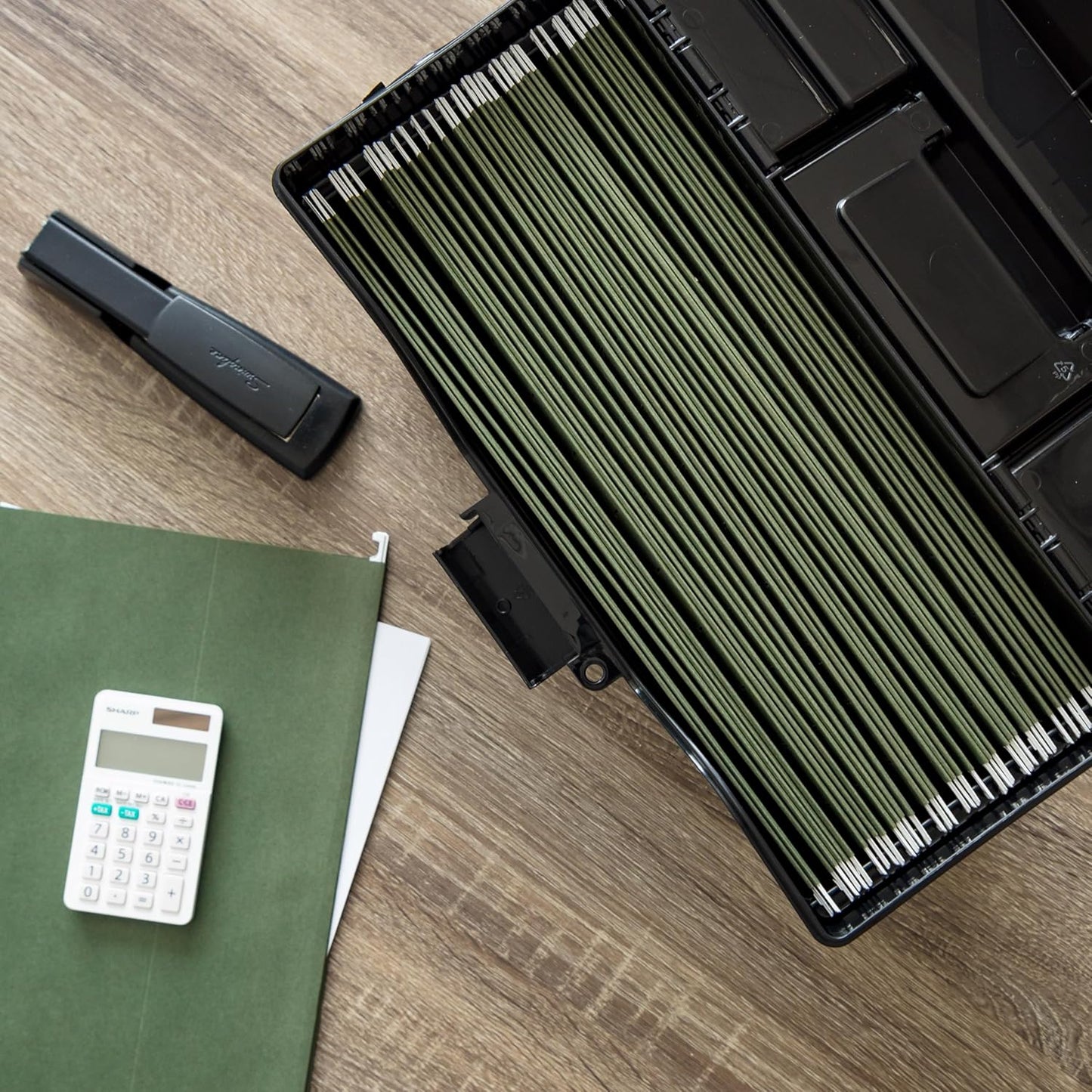 IRIS USA Slim Portable Letter/Legal File Tote Box, 4 Pack, BPA-Free Plastic Storage Bin with Organizer-Lid, Durable, Secure Lid and Handle, Black