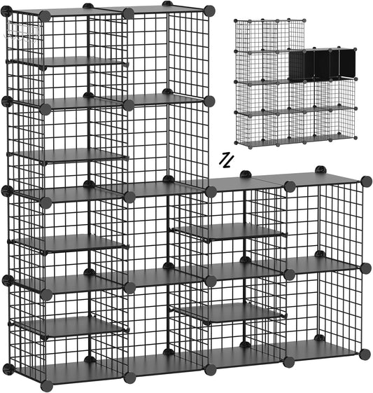 Wire Cube Storage Organizer, 12 Cubes Converted into 14 Cubes, Sturdy Metal Grids Storage Shelf Closet Shelving Units and Storage, Shelves for Bedroom LIvingroom Office