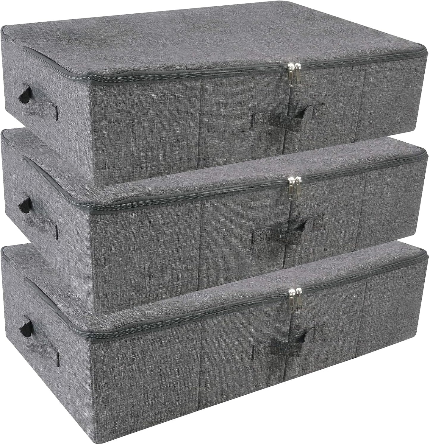 iwill CREATE PRO Folding Washable Rigid Underbed Storage Boxes with Zip Lid for Garment, Clothing, Blankets for Bedroom, College Dormroom, Wardrobe, Shelf Baskets, Pack of 3, Black Gray