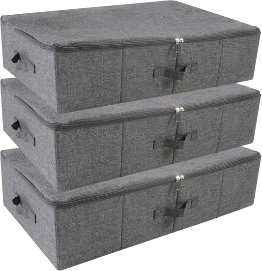iwill CREATE PRO Folding Washable Rigid Underbed Storage Boxes with Zip Lid for Garment, Clothing, Blankets for Bedroom, College Dormroom, Wardrobe, Shelf Baskets, Pack of 3, Black Gray