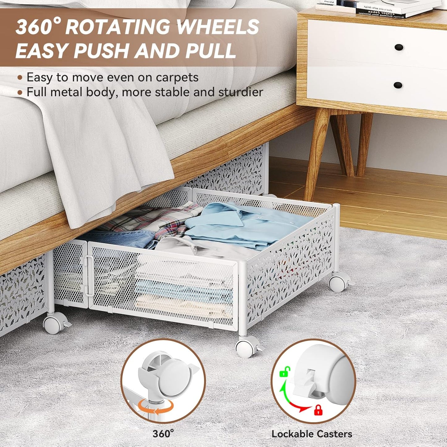 Under Bed Storage, Under the Bed Storage Containers with Wheels, Under Bed Shoe Storage Organizer Drawer for Bedroom Clothes Shoes Blankets -2Pack