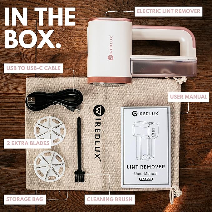 Electric Lint Remover - Rechargeable Fabric Shaver for Clothes & Couch - Adjustable 3-Speed, 6-Leaf Blade, LED Light, USB Charging - Depiller with Dual Protection (Moostone/Rose Quartz)