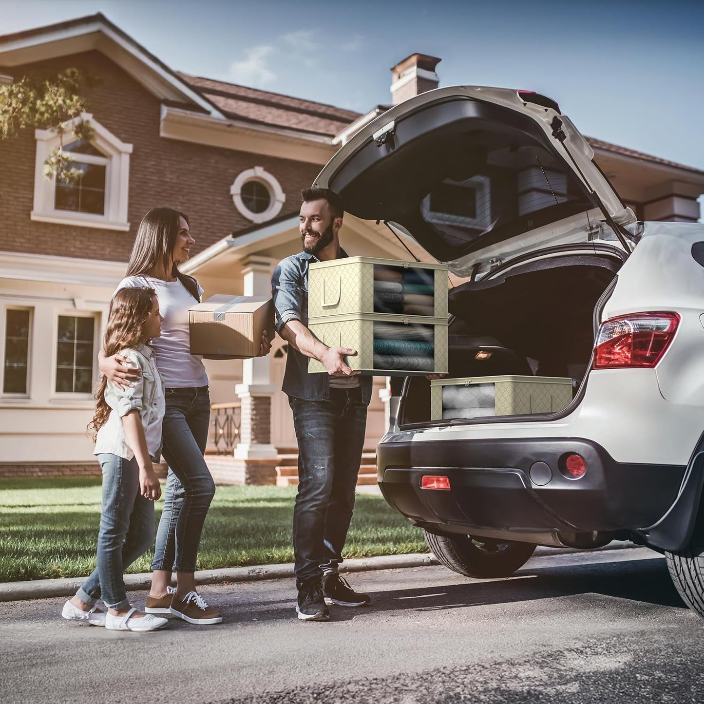 Sorbus Medium Clothes Storage Bags - Foldable Blanket Storage Bins for Organizing Bedroom, Closet, Clothing, Comforter, Organization with Clear Window, Lids and Carry Handles - Set of 10