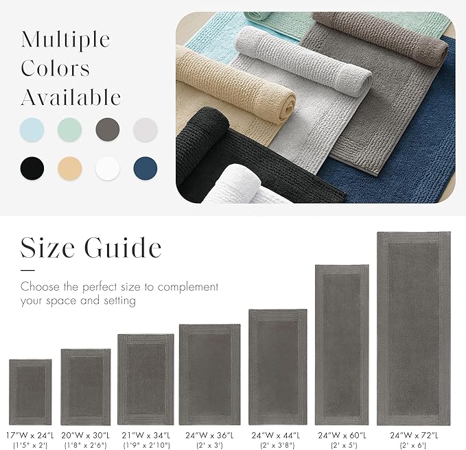 Madison Park Splendor Reversible 100% Cotton Tufted Bathroom Rug-3000 GSM Hotel Quality Luxurious Plush Medium Pile Bath Mat Absorbent, Quick Dry, Shower Room Décor, 20x30 Charcoal
