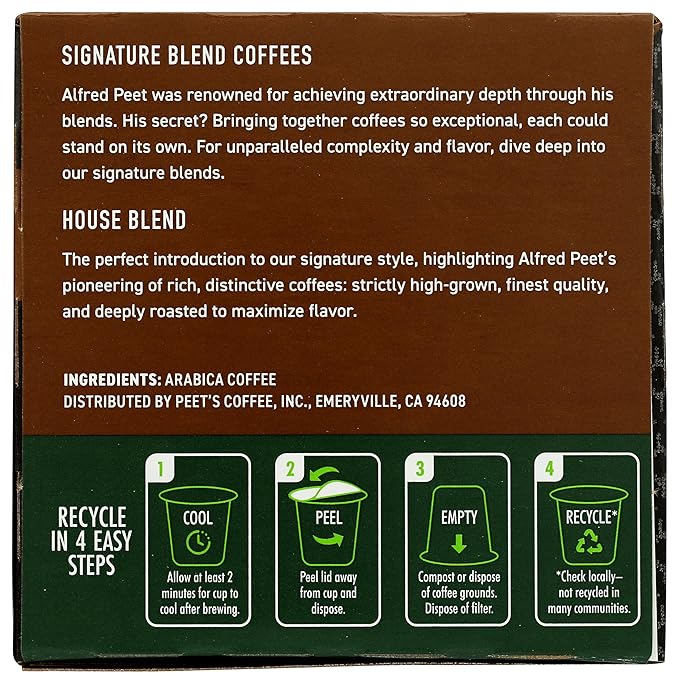 Peet's Coffee House K Cup Coffee Pods for Keurig Brewers, Dark Roast, 10 Pods, 4.4 oz