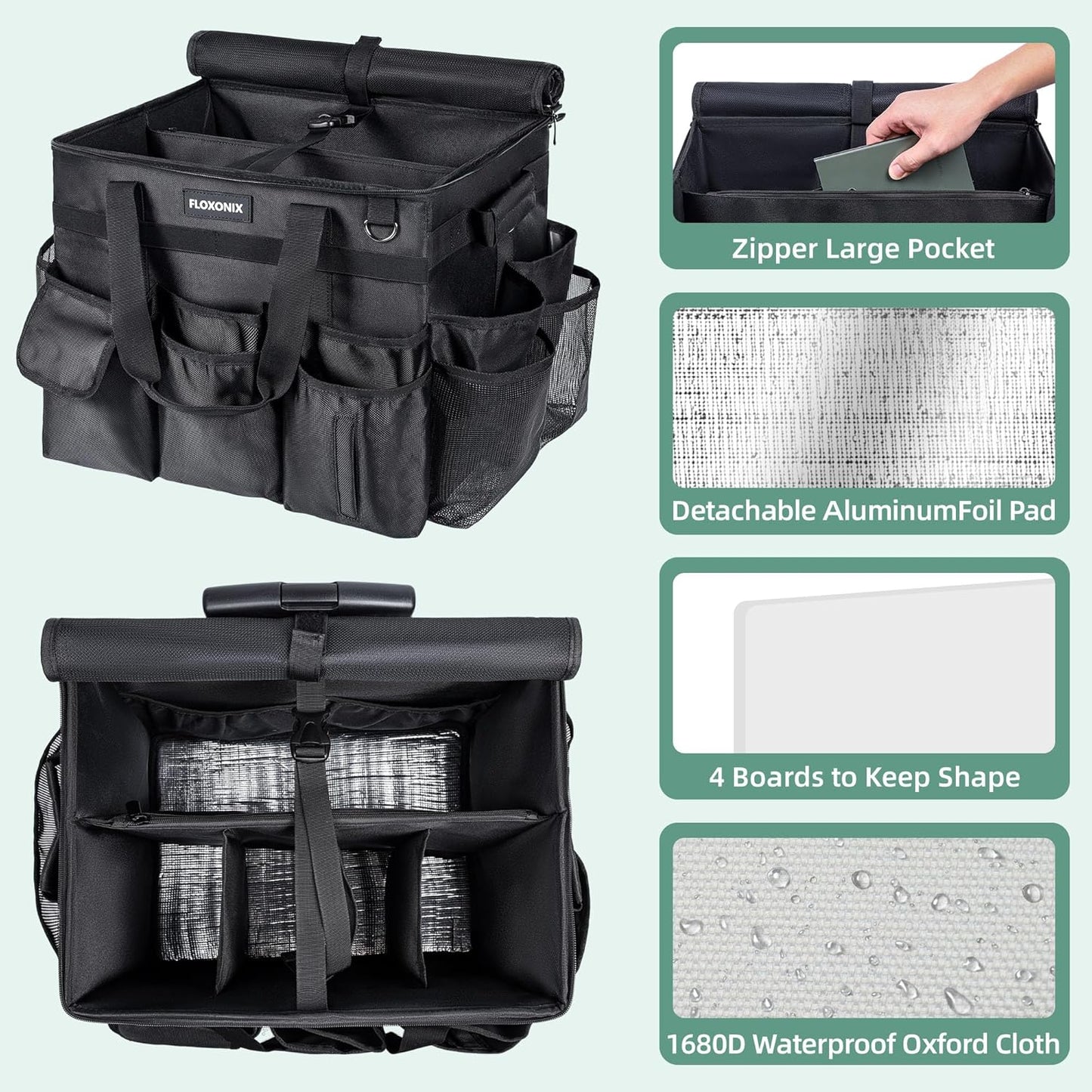 Large Rolling Cleaning Caddy Bag with Wheels, with Detachable Trolley, Cleaning Bags on Wheels for Housekeepers, Cleaning Cart Supplies Organizer for Home, Car, Picnic (Black)