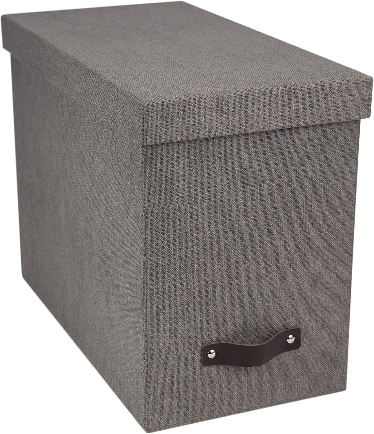 Bigso John Desktop File Box - Storage Solution and Document Organizer for Important Paperwork - Durable Hanging File Box with a Lid and Leather Handle - 7.4 in x 13 in x 10.4 in - Grey