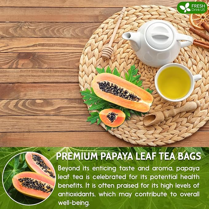 FreshDrinkUS, Premium 135 Papaya Leaf Tea Bags, 100% Natural & Pure from Papaya Leaves. Loose Leaf Herbal Tea. Made with Natural Material Tea Bags. No Sugar, No Caffeine, No Gluten, Vegan.