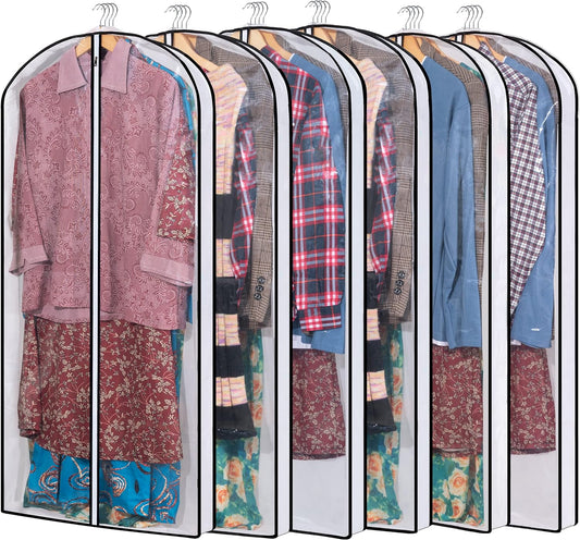 Hanging Clothes Storage with 4" Gusseted Garment Covers (Set of 6) - Clear Suit, Gown, Long Coat, Dress Protectors for Closet - 24"x 50"x 4" / 6 Pack