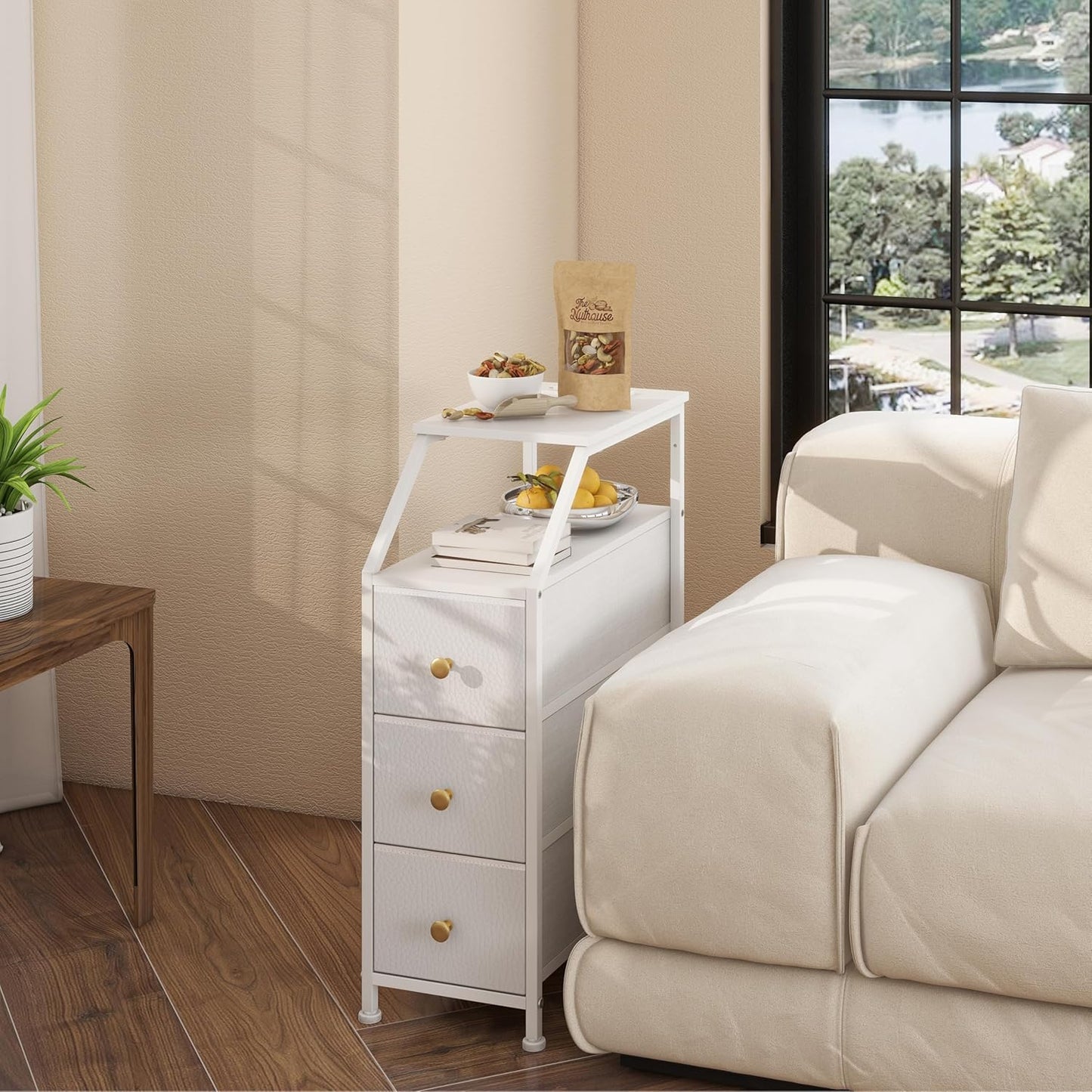 Tohomeor Narrow Dresser Tall Skinny Storage Tower Vertical Slim Chest of Drawers with Charging Station Small Nightstand Side Table for Bedroom, Bathroom, Small Spaces (White, 3 Drawers)