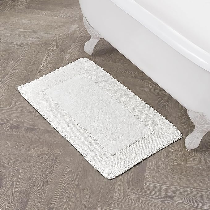 Laura Ashley Ruffle Border 100% Cotton Bath Rug, White, 20"x 34"