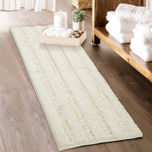 KGORGE Bath Mat for Bathroom - White Super Soft Shower Rug Non-Slip Washable Absorbent Quick Drying Chenile Bathtub Floor Carpet, Cream,60 x 24, 1 Piece