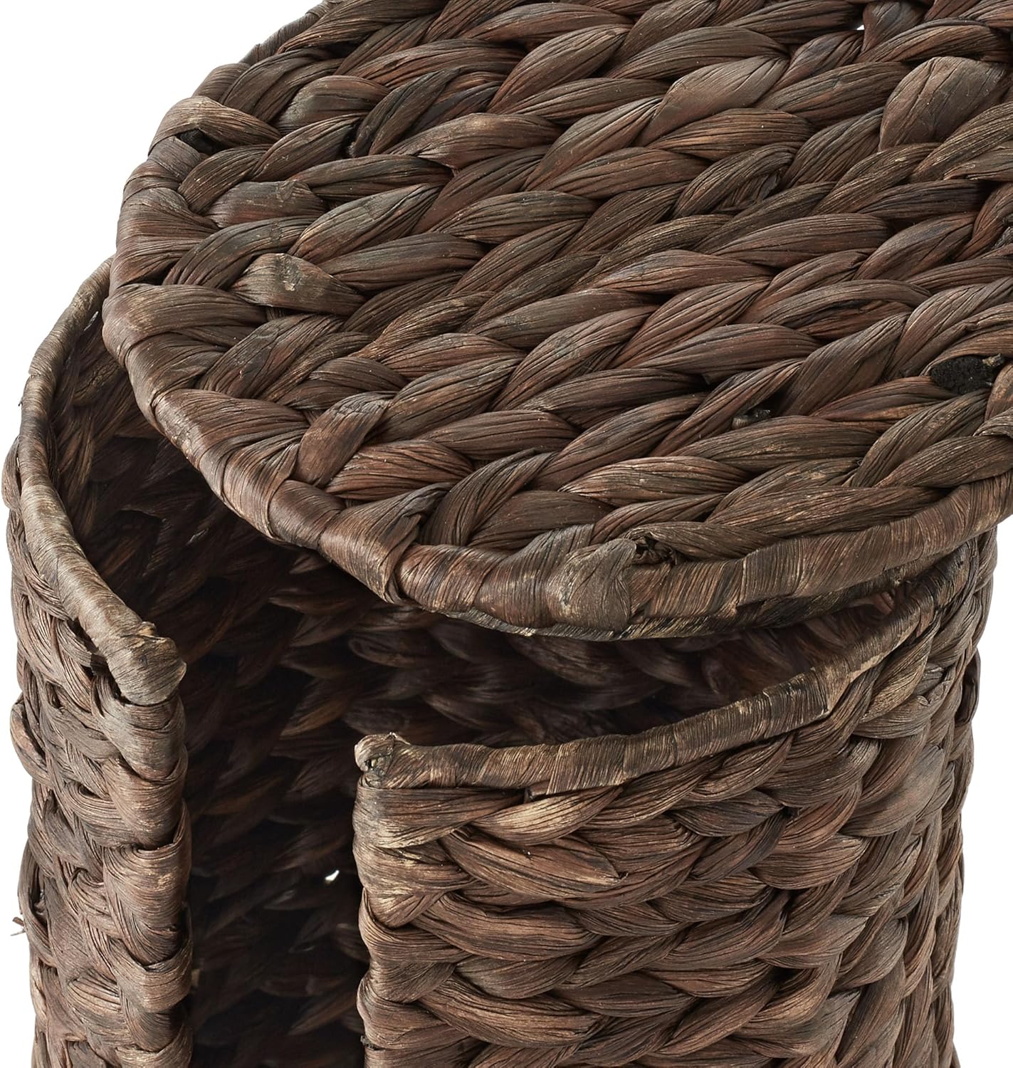 Casafield Free Standing Toilet Paper Storage Roll Holder with Lid - Espresso, Fits 3 Rolls, Water Hyacinth Bath Tissue Organizer for Bathroom