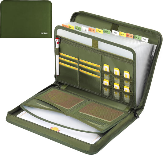 Accordion File Organizer,13 Pockets Fireproof Expanding File Folder with Multi Pockets,Portable Business Fire Safe Storage Document Organizer Folder with Zipper for Documents and File,Green