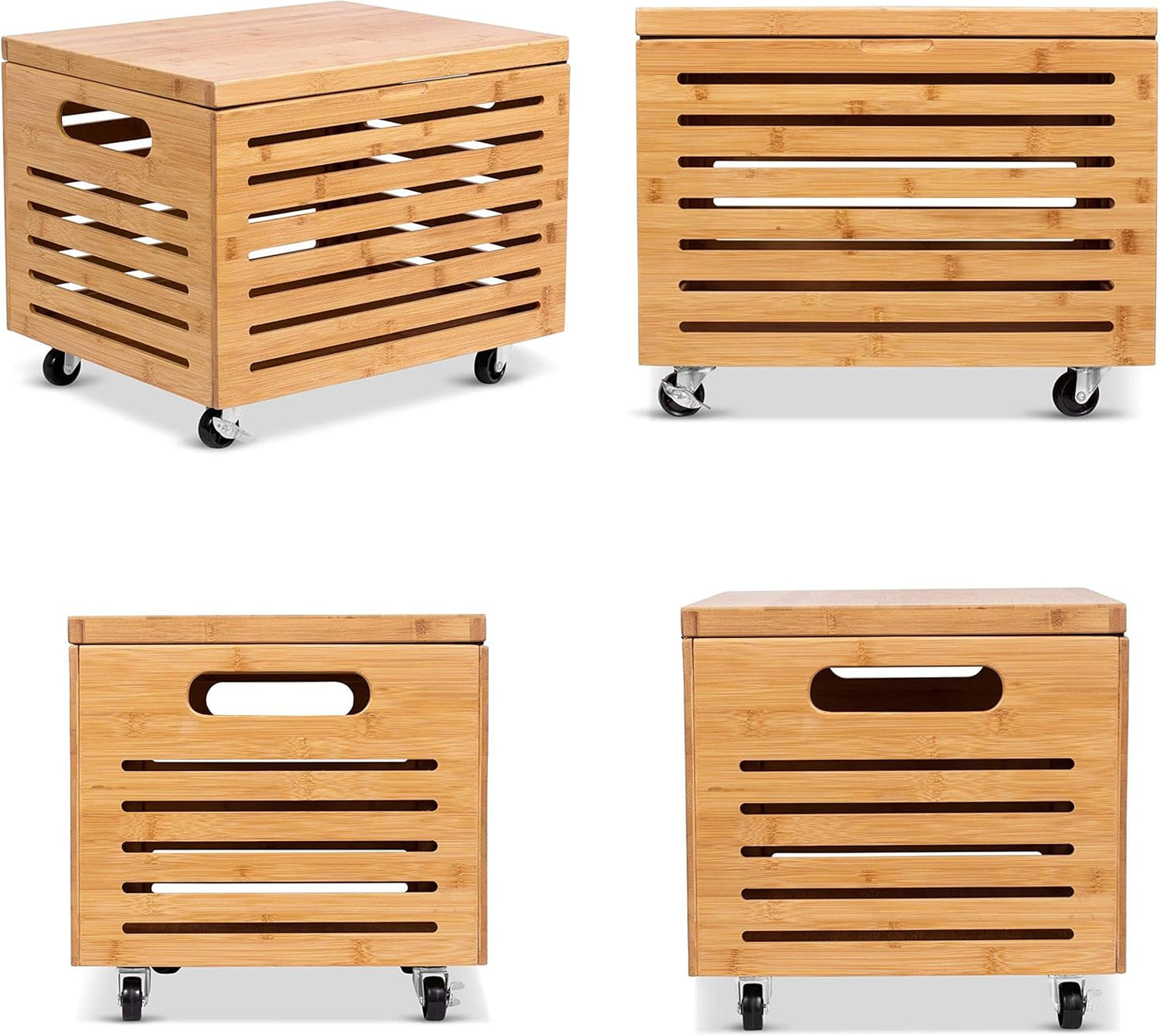 BIRDROCK HOME Rolling File Storage Organizer Box with Lid (New Version) - Bamboo Decorative Wood Hanging File Box for Letter/Legal Documents, Binders, Blankets - Durable Office Organizer - Natural