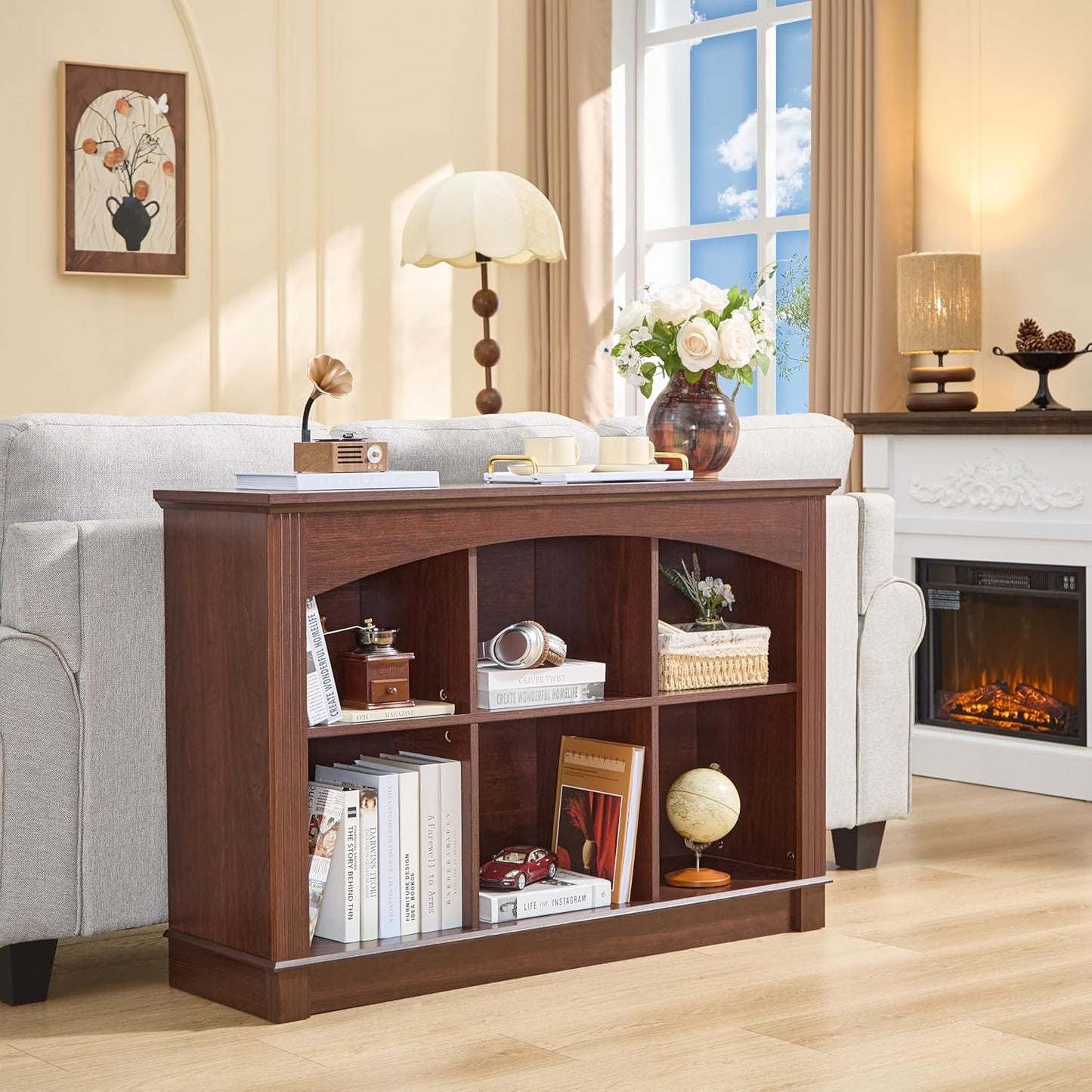 Bookshelf, 6-Cube Bookcase and Kids Bookshelf, Wooden Storage Cabinet with Cube Organizer, Modern Book Shelf for Bedroom Furniture, Living Room, Office Storage, Toy Organizer, Display Cabinet Cherry