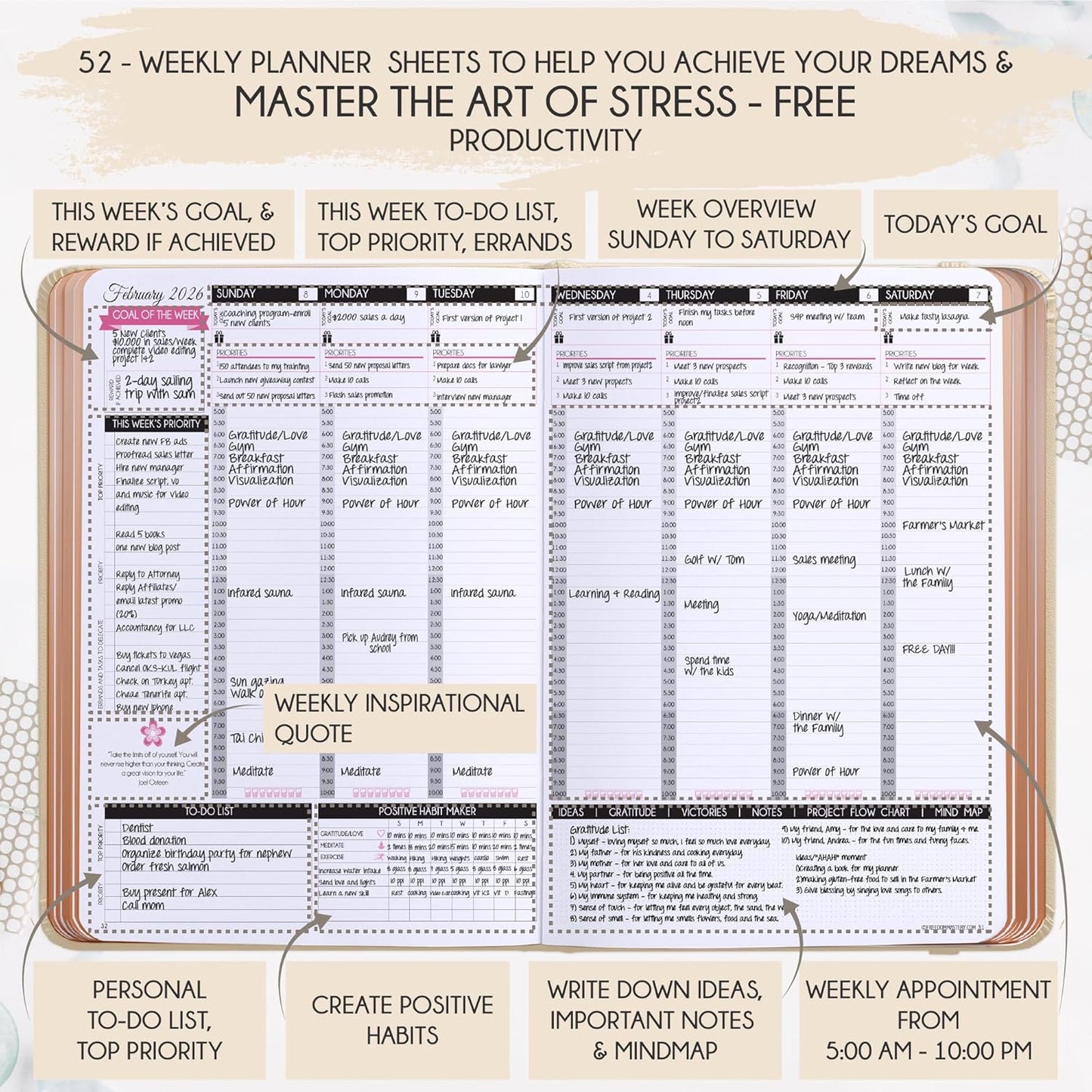 2026 Planner Weekly and Monthly | Law of Attraction Planner with Panduo App | A 12 Month Journey for Productivity, Gratitude & Goal Setting | Includes Foldable Vision Board, Gift Box & Stickers
