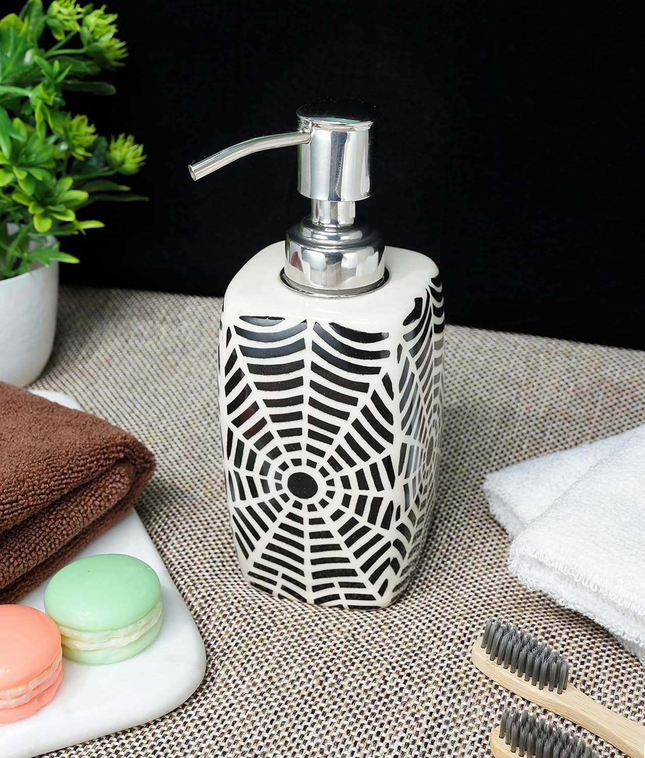 Ceramic Soap Dispenser, Handmade Bathroom Kitchen Decoration, Hand Painted, Countertop Organizer Complete Bath Luxury Accessory 9.5 OZ Refillable Rust Proof Pump Liquid Soap Lotion Dispenser 6.5"