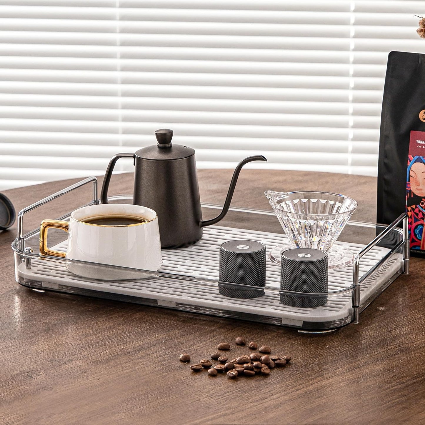 Coffee Bar Accessories,Station Organizers,Large Capacity Storage with Drain Board,Whisky Tray,Mug Tea Cup Holder Coffee Bar Organizer,Smoky Gray