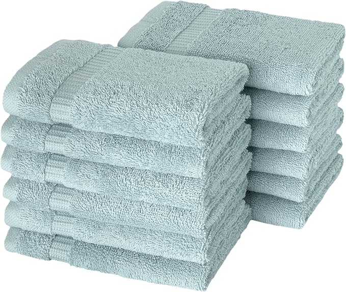 SALBAKOS 100% Turkish Cotton Washcloth Set of 12 13x13 inch | Heirloom Quality | Hotel & Spa Collection | Ultra Soft, Super Absorbent, Washcloth Towels | Made in Turkey (Seafoam Green, 12 Washcloths)