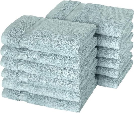 SALBAKOS 100% Turkish Cotton Washcloth Set of 12 13x13 inch | Heirloom Quality | Hotel & Spa Collection | Ultra Soft, Super Absorbent, Washcloth Towels | Made in Turkey (Seafoam Green, 12 Washcloths)