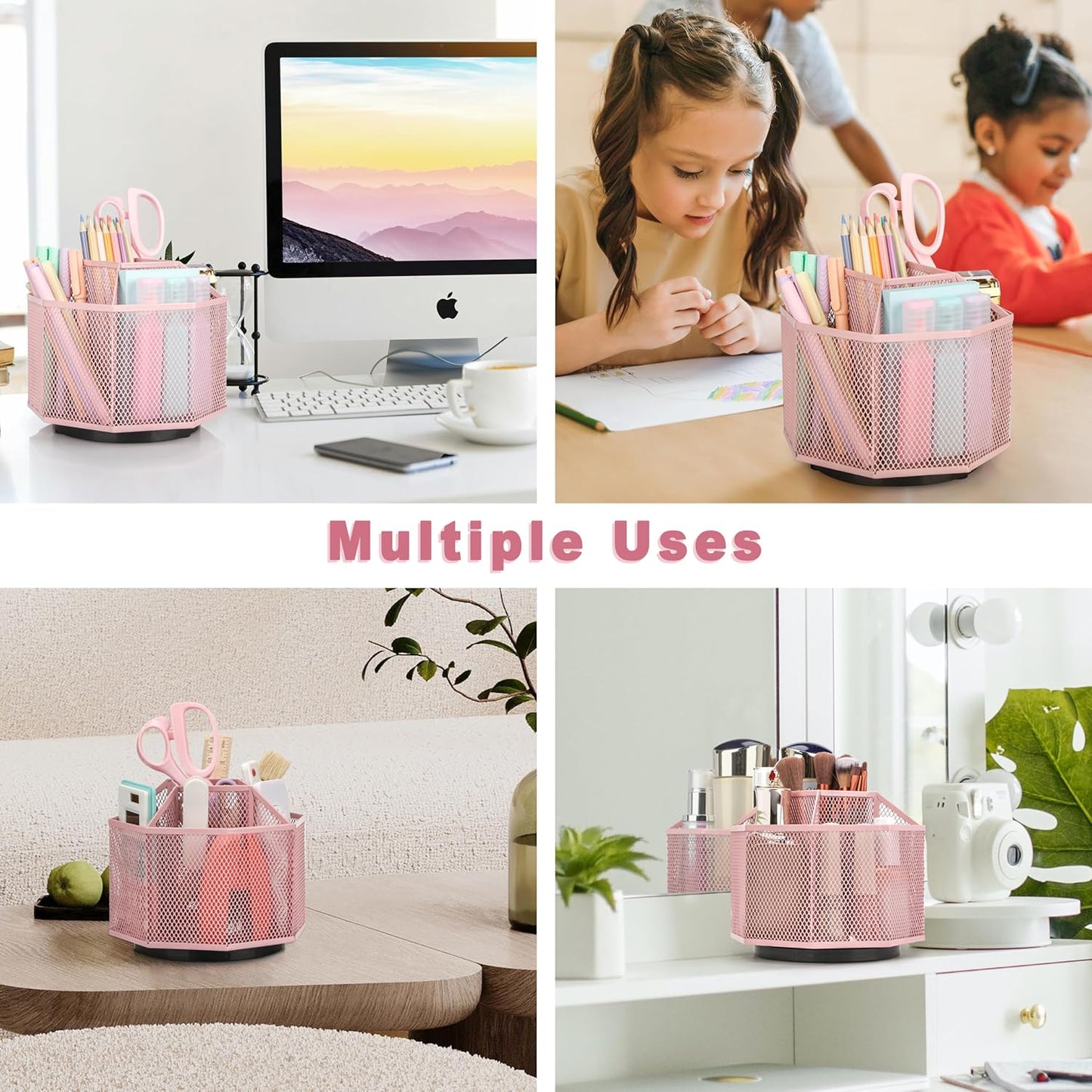 Exerz Desk Organiser/Mesh Desk Tidy Candy/Pen Holder/Multifunctional Organiser 360 Rotating