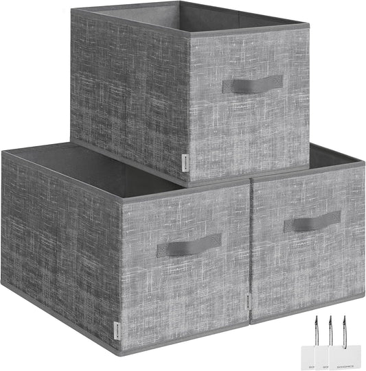 SONGMICS Storage Cubes, 19.7 x 11.8 x 11.8 Inches Non-Woven Fabric Bins with Double Handles, Set of 3, Closet Organizers for Shelves, Foldable, for Clothes, Cattail Gray UROB450G01