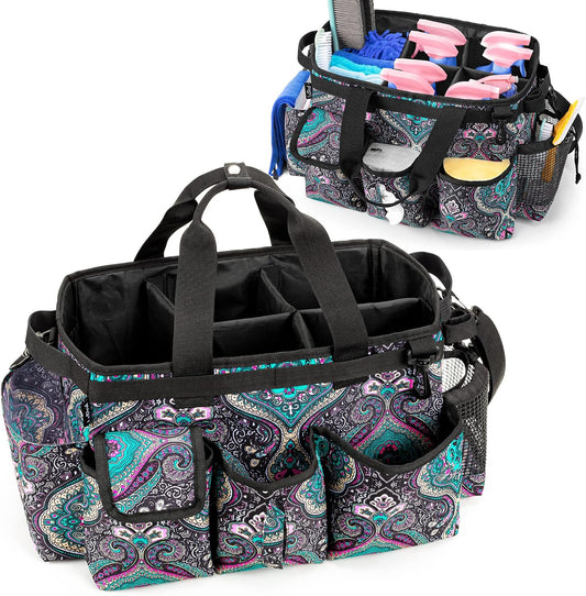 LoDrid Large Wearable Cleaning Caddy Bag with Detachable Divider, Cleaning Supply Tote Organizer with Handles and Adjustable Shoulder Strap for Cleaners & Housekeepers, Totem