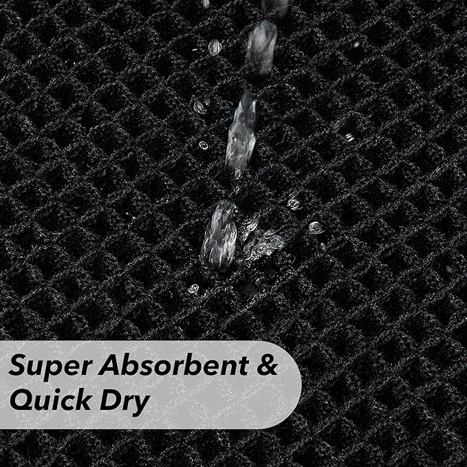 KGORGE Waffle Bath Mat, Black Bathroom Rug 17" X 24" Non Slip Farmhouse Ultra Soft for Bathroom Decor, Boho Super Absorbent with Tassels Rubber Backed Shower Mats for Floor Bathtubs, 1pc