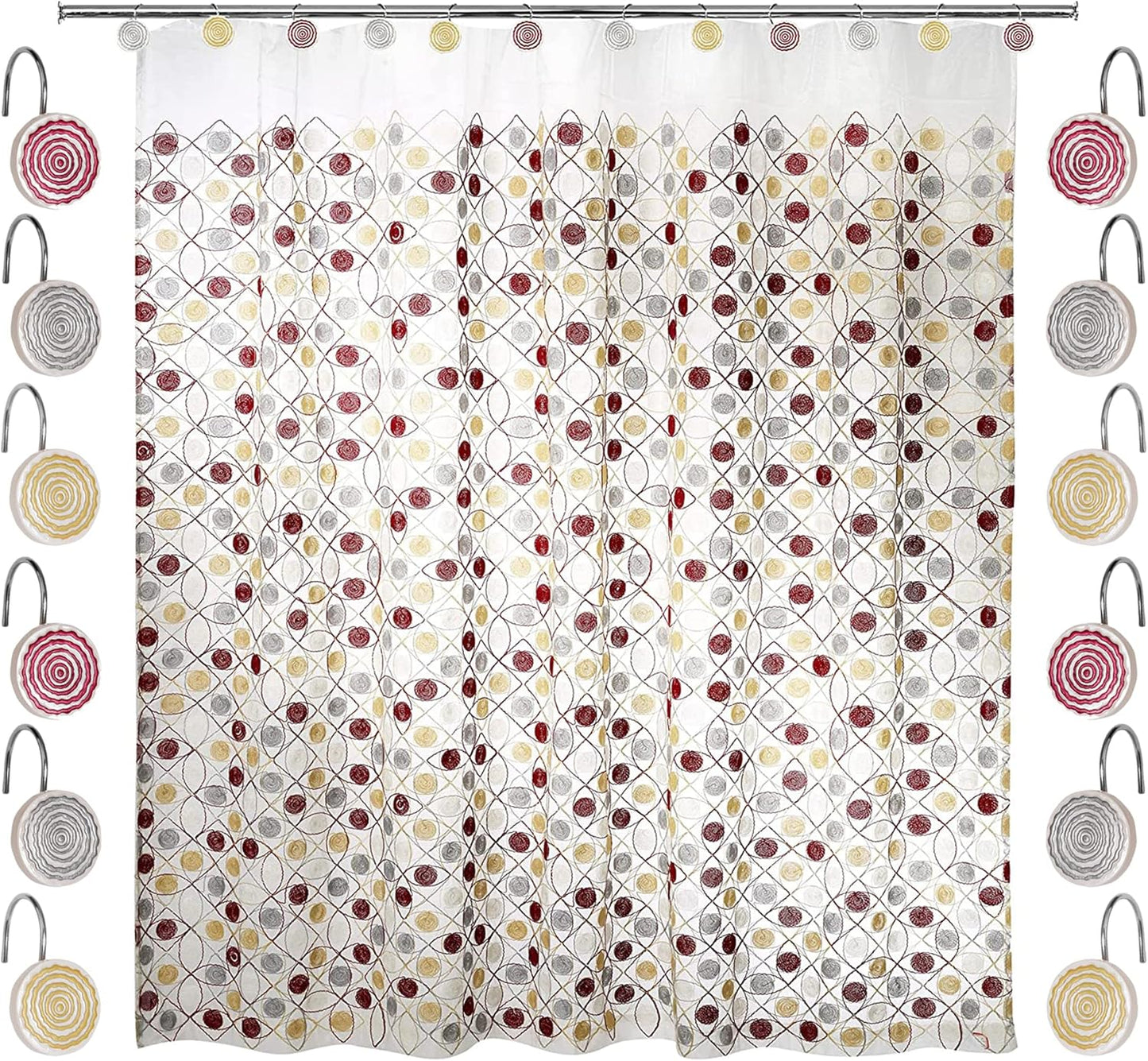 Zahari Home 13pc Sedona Sheer Shower Curtain Set Sheer Shower Curtain & 12 Shower Curtain Hooks Fun Shower Curtain Beige Shower Curtain Unique Design Stylish Shower Curtain Set Retro Shower Curtain