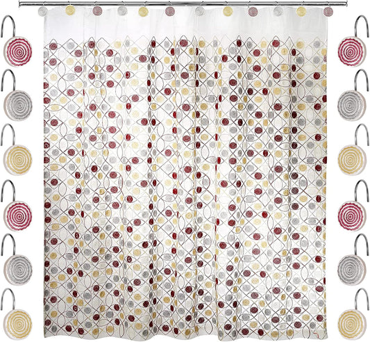 Zahari Home 13pc Sedona Sheer Shower Curtain Set Sheer Shower Curtain & 12 Shower Curtain Hooks Fun Shower Curtain Beige Shower Curtain Unique Design Stylish Shower Curtain Set Retro Shower Curtain