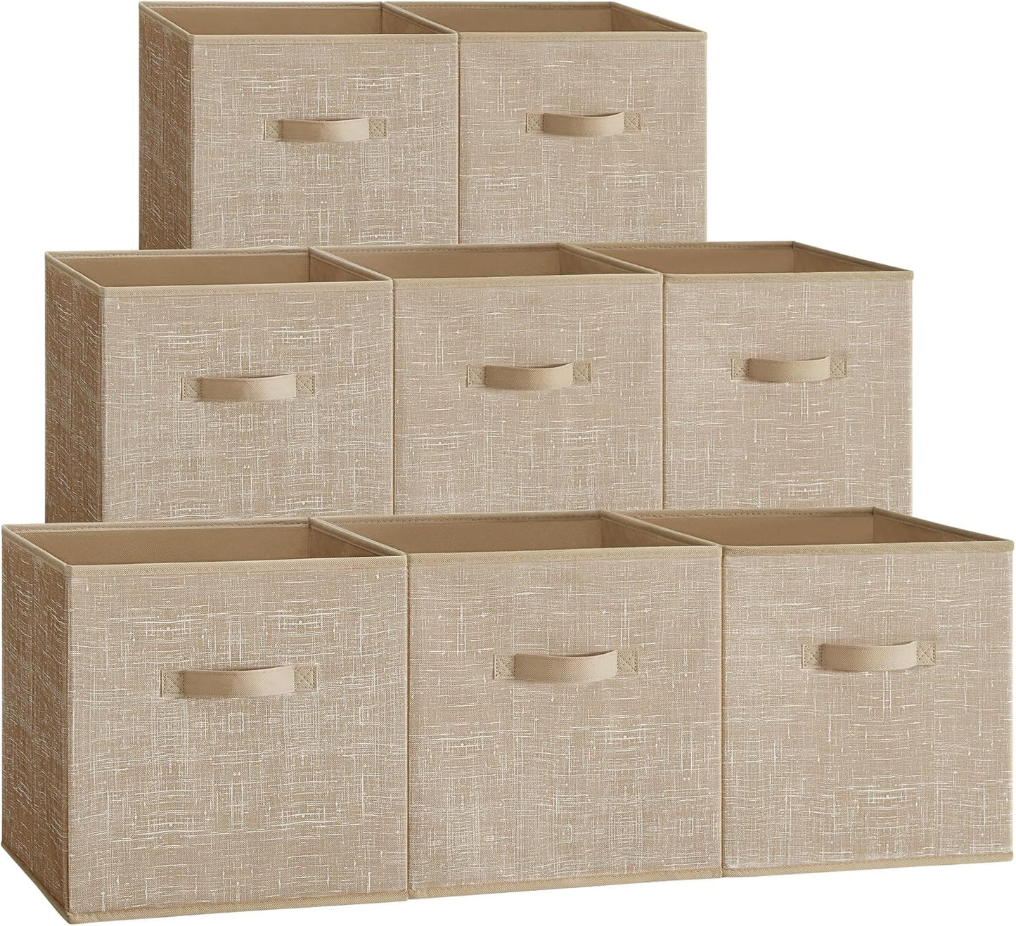 SONGMICS Storage Cubes, 13 x 13 x 13 Inches Non-Woven Fabric Bins with Double Handles, Set of 8, Closet Organizers for Shelves, Foldable, for Clothes, Sand Beige UROB833K03