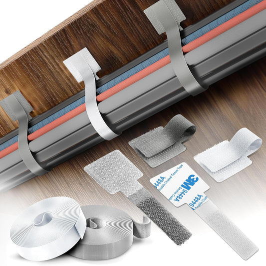 Cable Management Kit – 40 Self-Adhesive Hook and Loop Ties with 2 Extension Straps – Made with 3M Tape, Back-Sticky Cord Organizer for Under Desk, Wall, Home, Office – Adjustable Wire Holders