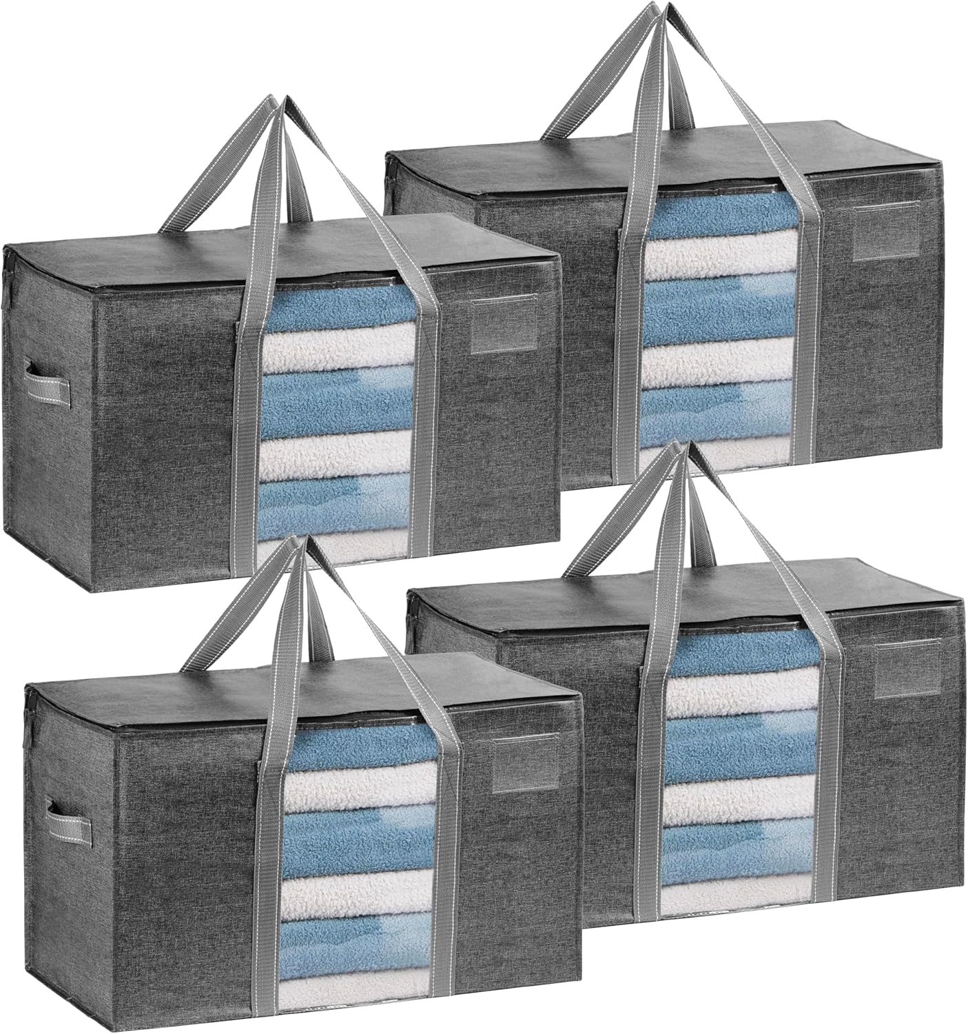 VENO 4 Pack Moving Bags, Moving Supplies, Moving Boxes, College Packing Storage Boxes with Lids Alternative, Heavy Duty Totes, Extra Large, Sturdy Handles, Zipper (Dark Gray with Window, 4 Pack)