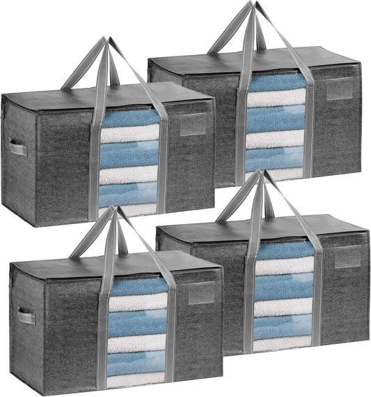 VENO 4 Pack Moving Bags, Moving Supplies, Moving Boxes, College Packing Storage Boxes with Lids Alternative, Heavy Duty Totes, Extra Large, Sturdy Handles, Zipper (Dark Gray with Window, 4 Pack)