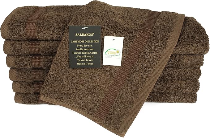 SALBAKOS 100% Turkish Cotton Washcloth Set of 12 13x13 inch | Heirloom Quality | Hotel & Spa Collection | Ultra Soft, Super Absorbent, Washcloth Towels | Made in Turkey (Chocolate, 12 Washcloths)
