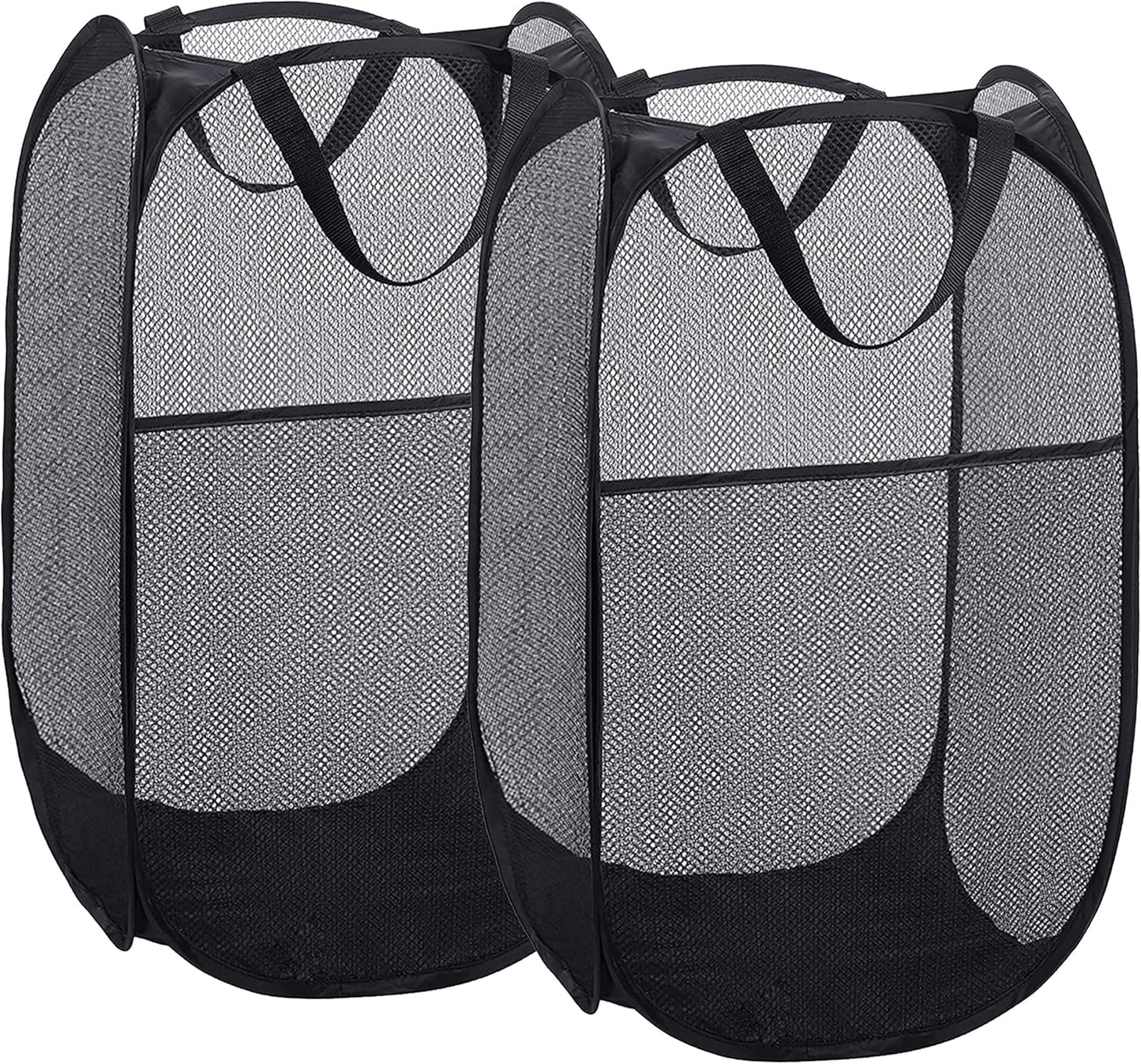 Foldable Mesh Popup Laundry Hamper,Laundry Basket Easy to Open and Fold for Dorm,Travel, College Dorms, and More (2 black)