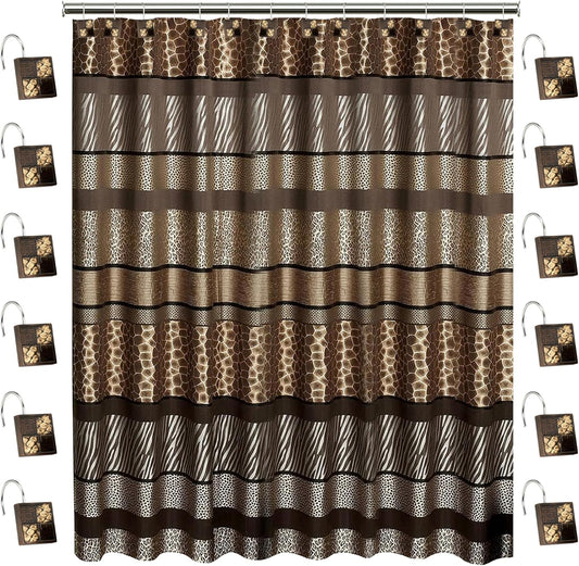 Zahari Home 13pc Safari Stripes Bathroom Shower Curtain Set Animal Print Shower Curtain & 12 Shower Curtain Hooks Luxury Southwest Shower Curtain Unique Design Rustic Shower Curtain Set