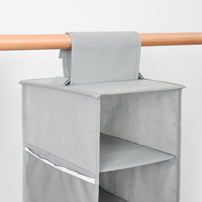 Hanging Shoe Organizer for Closet with Side Mesh Pockets，Hat Racks for Baseball Caps，Shoe and Hat Holder & Storage，8-Shelf，Gray，1 Pack